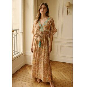 ☀️ COST PLUS WORLD MARKET Bohemian Boho Chic Casual Maxi Dress Tassel Tie S/M
